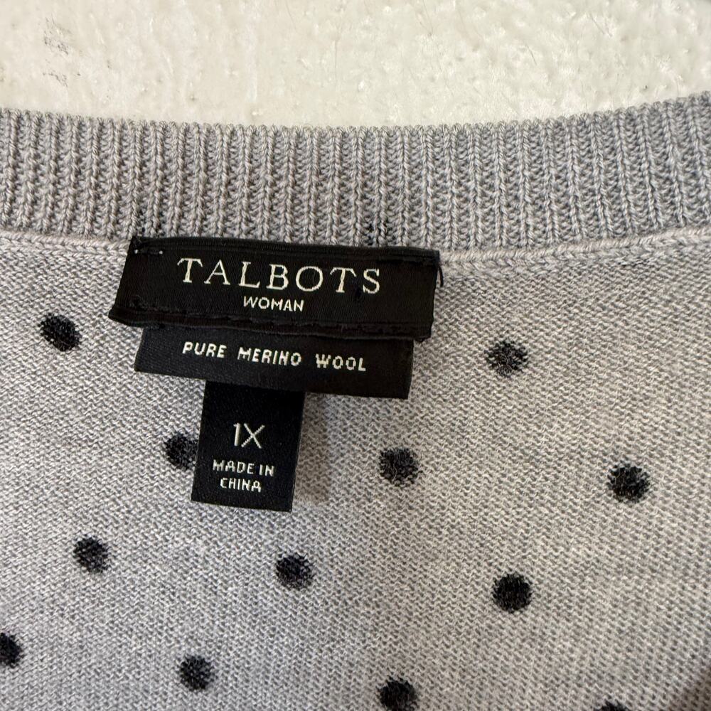 Talbots Gray Black Polkadot Pure Merino Wool Cardigan Size 1X - Picture 3 of 9